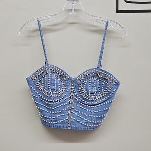 Embellished Denim Bustier Top S